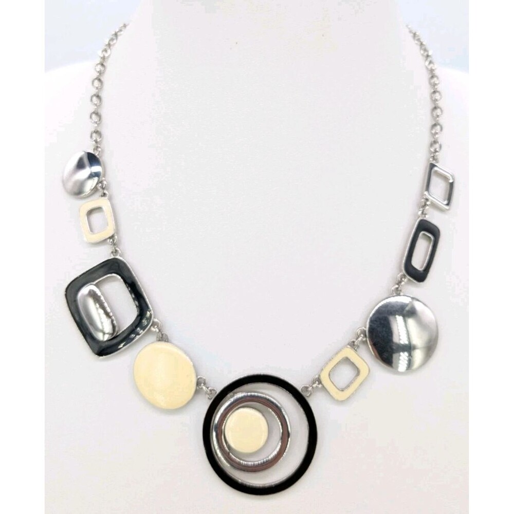 Lia Sophia My Moon by Trish Retired Black White Silver Tone Statement Necklace